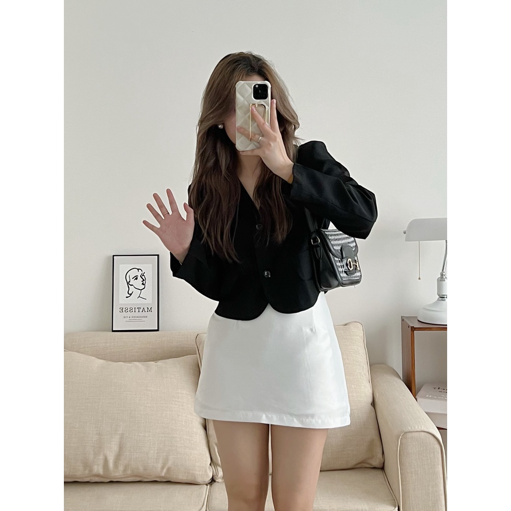 [Ảnh thật/Sẵn] Áo blazer dáng ngắn croptop dài tay 2 lớp ulzzang | BigBuy360 - bigbuy360.vn