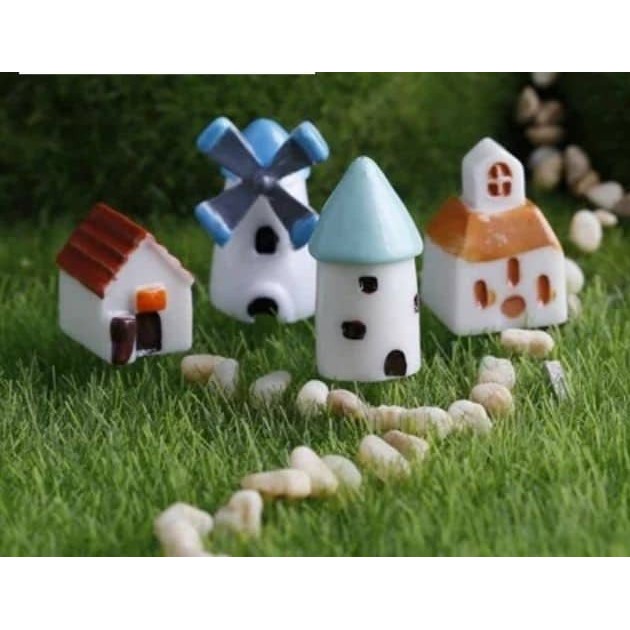 COMBO 4 Nhà Châu Âu Làm Phụ Kiện Tiểu Cảnh Trang Trí Chậu Cây Mini, Terrarium, sen đá, xương rồng