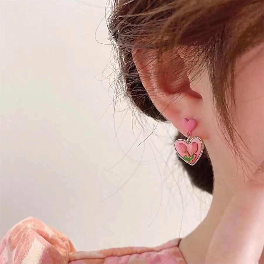 Khuyên tai/Vòng cổ MANYUE hình hoa tulip hồng đính hạt ngọc trai sang trọng thời trang