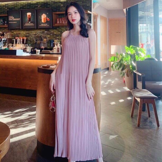 Váy Đầm Maxi yếm hồng dập li Neppy Fashion ';