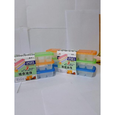 set 3 khay đá có nắp, khay trữ đồ ăn dặm trong suốt cao cấp 2043