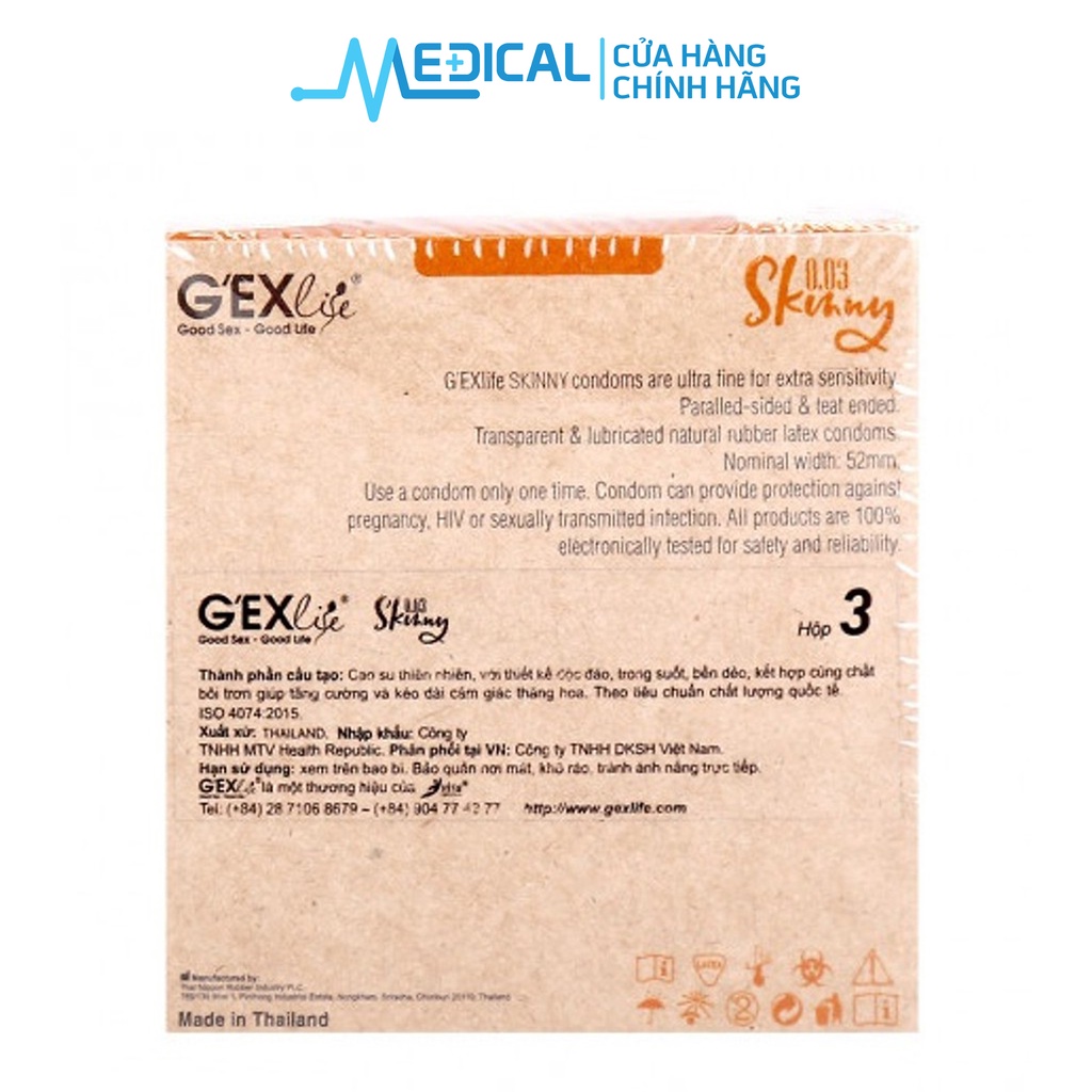 Bao cao su G'EXlife 0.03 skinny siêu mỏng (Hộp 12 chiếc) - MEDICAL