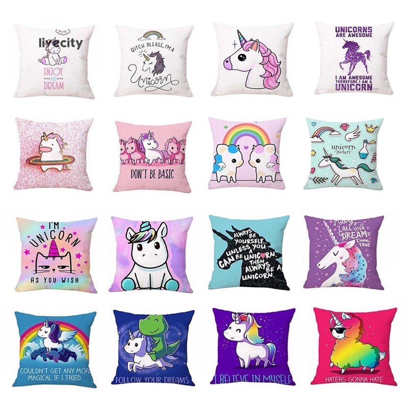 Gối vuông / gối sofa / gối tựa lưng phong cách unicorn (kèm ruột)