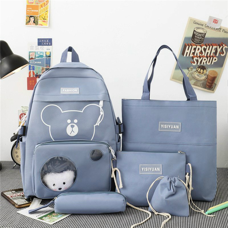 Balo combo 4 món , set balo đi học học sinh sinh viên laptop Ulzzang cute nữ gấu Paupau cute