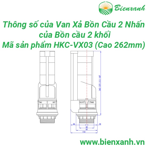 Bộ xả bồn cầu 2 khối paradise 2 nhấn HKC-BX36