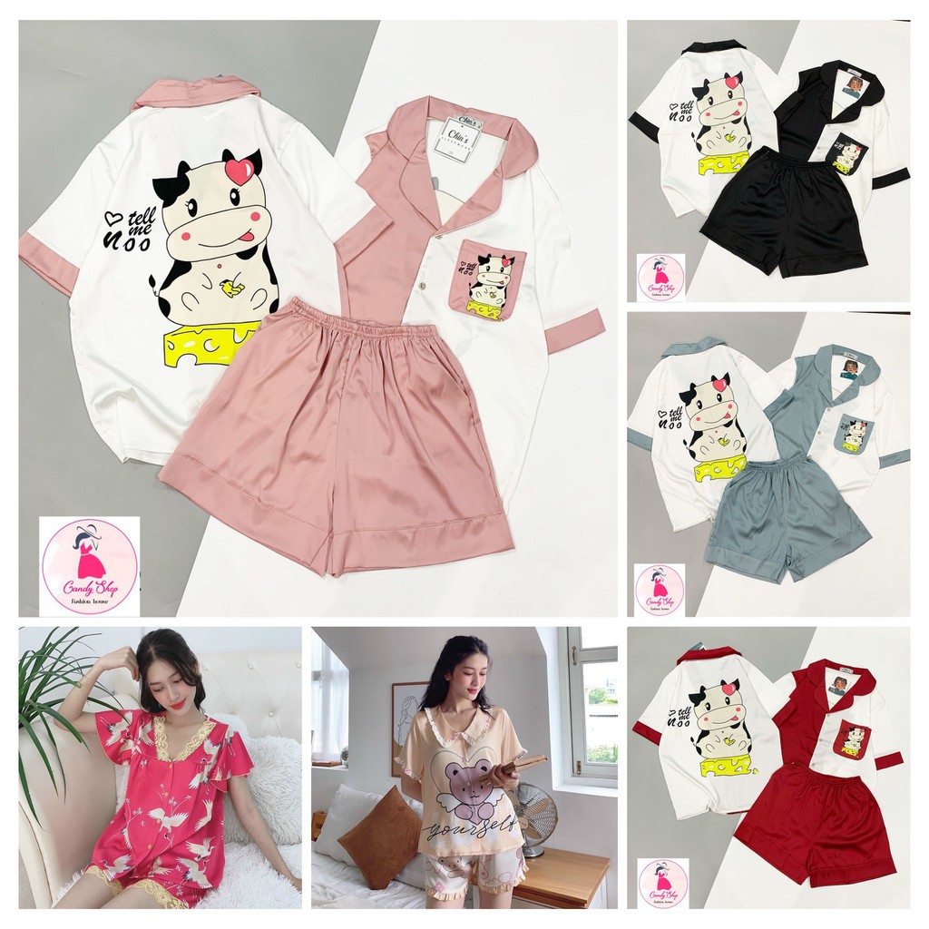 Đồ Bộ Pijama thiết kế LỤA SATIN & LATIN LOẠI 1 Size 40-62kg Áo cộc Quần đùi siêu mát,nhẹ mềm mịn mướt