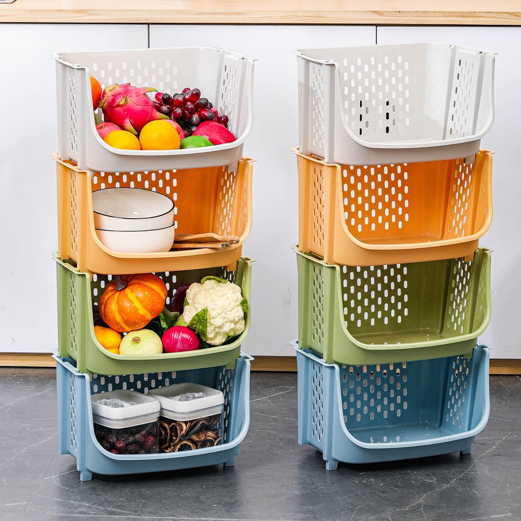 Giỏ đựng đồ xếp chồng JUJIAJIA đựng rau củ quả cỡ lớn nhiều tầng tiện lợi cho nhà bếp