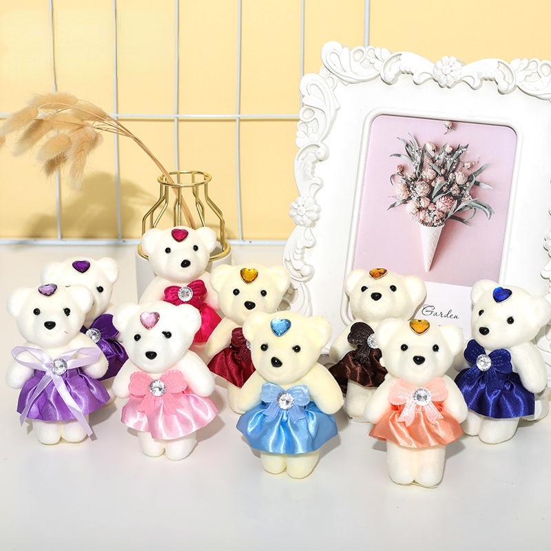 Bộ 10 Gấu Bông Hoạt Hình Đính Hoa Và Gấu Bông Trang Trí Tiệc Cưới