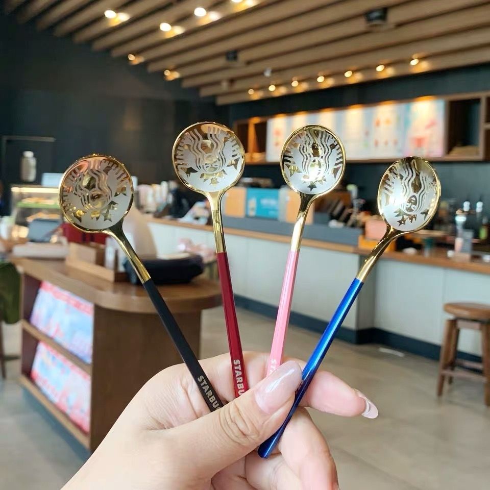 Muỗng cà phê mẫu Starbucks bằng thép không gỉ nhiều màu sắc tiện dụng 15cm