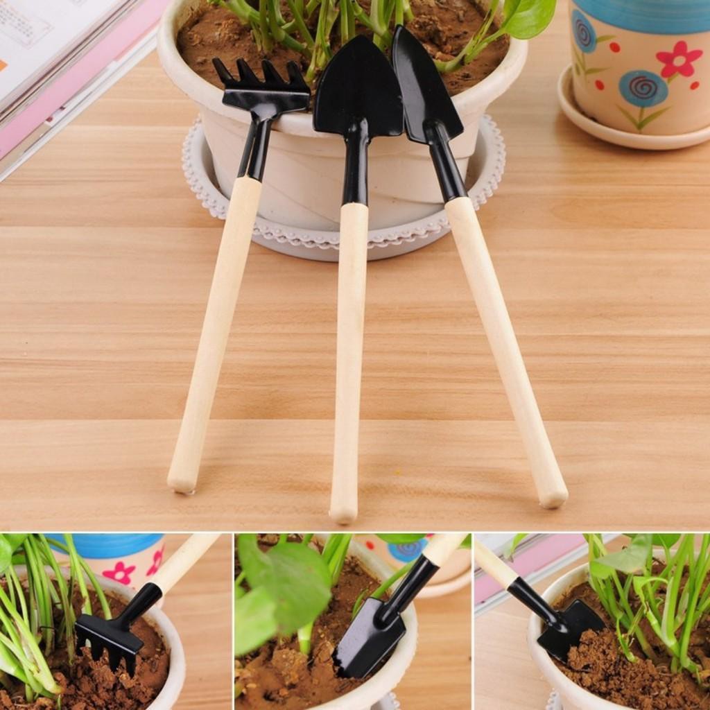 Bộ Cuốc Xẻng Mini Trồng Cây Cảnh - Dụng Cụ 3 Món Chăm Sóc Cây Cảnh Bonsai, Làm Vườn, Chăm Xương Rồng