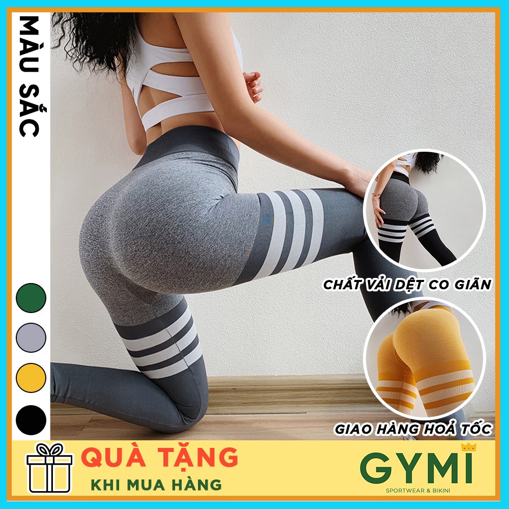 Quần tập gym yoga nữ GYMI QD06 dáng legging dài nâng mông cạp cao màu sắc phối đẹp mắt