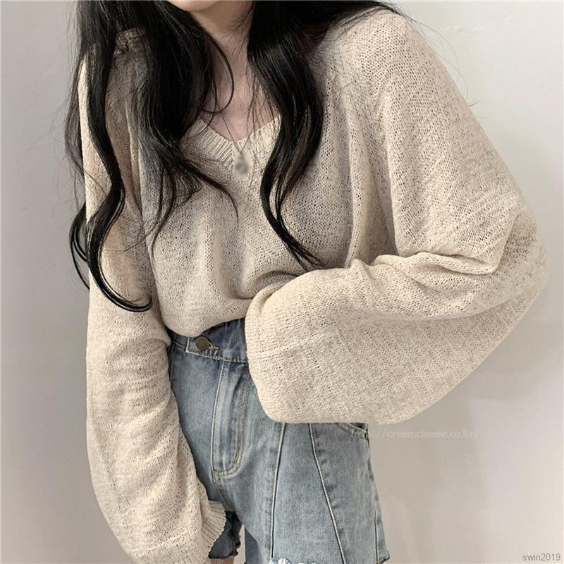 Áo Sweater Dài Tay Thiết Kế Dáng Rộng Xinh Xắn Dành Cho Nữ
