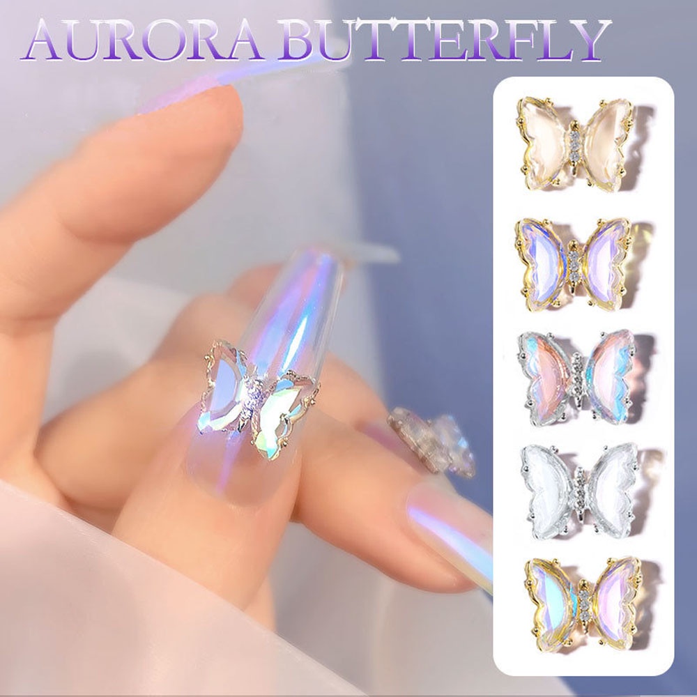 Phụ Kiện Trang Trí Móng Tay Hình Bướm 3D Trong Suốt Bằng Kim Loại