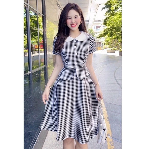 Đầm Caro cổ sen công sở dạo phố Caro Dress Ty Fashion D006 | BigBuy360 - bigbuy360.vn