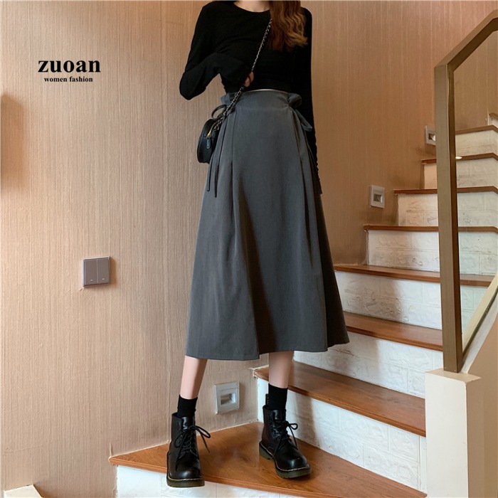 Váy lưng cao dáng rộng Hàn Quốc dành cho nữ Váy Midi buộc dài vừa phải