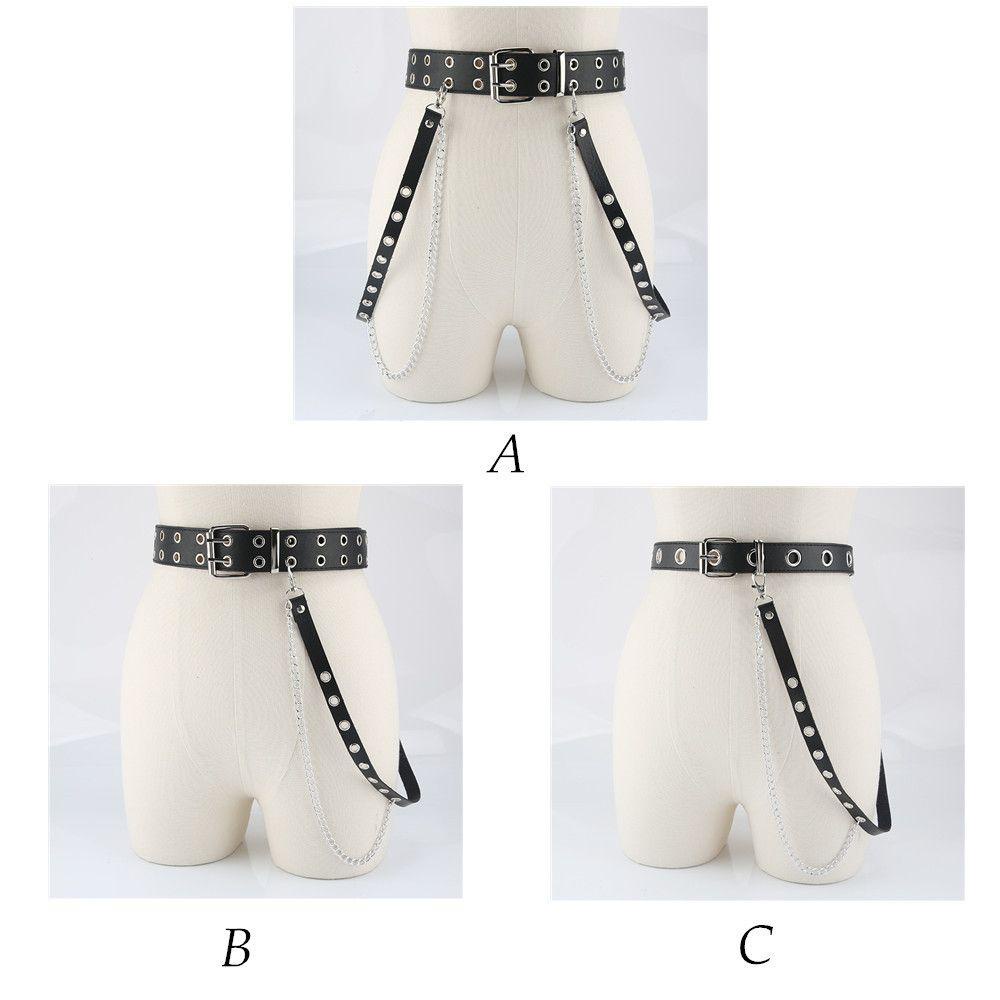 Orientli 2 Cái|Set 3 Dây Thắt Lưng Hai Hàng Nút Phối Dây Xích Phong Cách Punk Harajuku Cá Tính