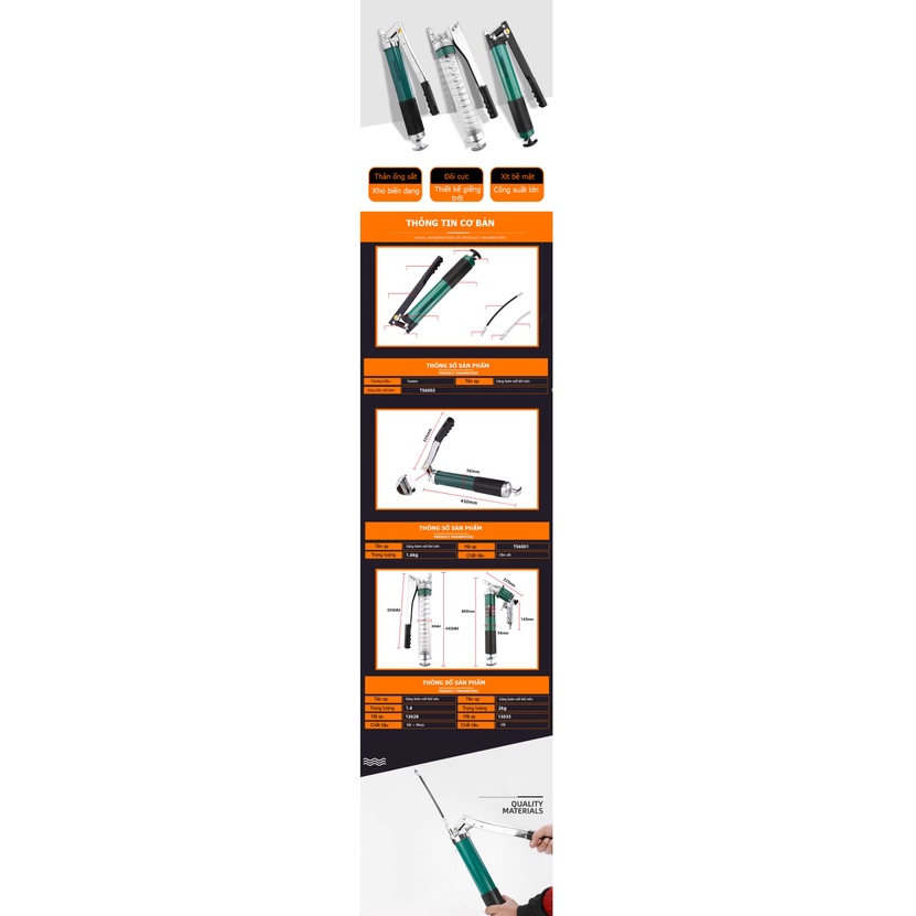 Thiết bị bơm mỡ đơn, bơm mỡ đôi bằng tay 600cc Tuosen - Chính hãng TUOSEN