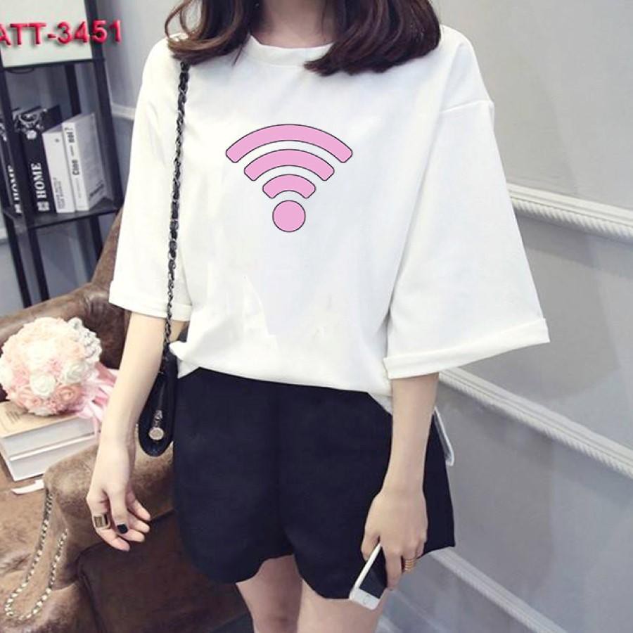 Áo thun nữ tay lỡ Hàn Quốc form rộng in hình sống mạng kết nối vài dày mịn TEEWOTL1