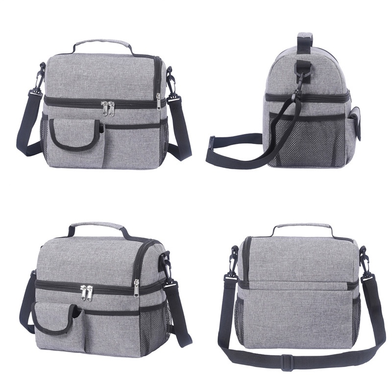 Túi đựng hộp cơm giữ nhiệt, đồ ăn trưa văn phòng, thức ăn đi dã ngoại đa chức năng 2 tầng riêng biệt có dây đeo tiện lợi