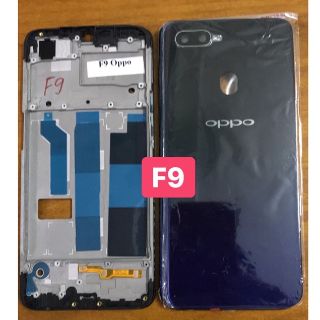 bộ xương vỏ oppo F9 - gồm lưng,xương,sườn,phím,kính camera