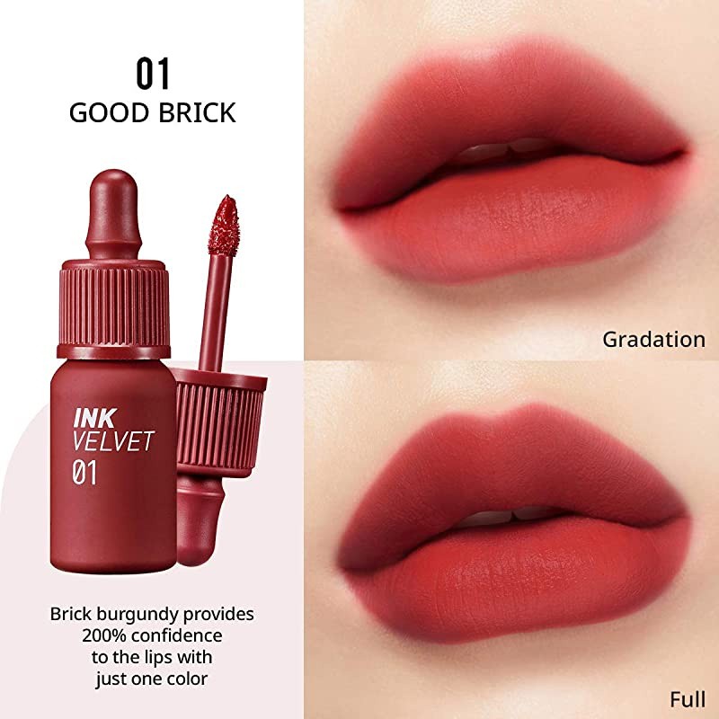 Son Kem Lì Peripera Ink Velvet Tint Màu 01 (Good Brick) Đỏ gạch