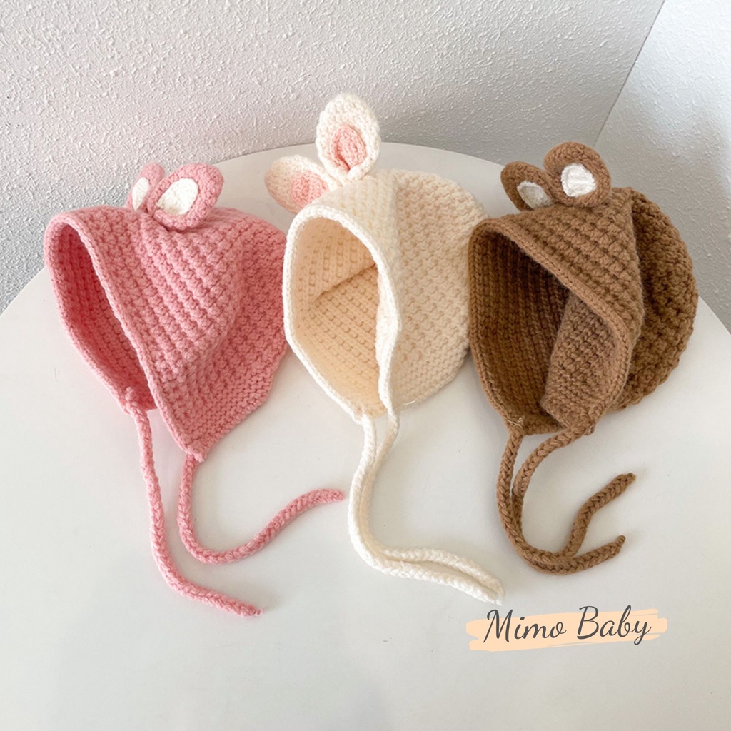 Mũ len cột dây tai thỏ nhọn đáng yêu cho bé 3-12m Mimo baby ML55