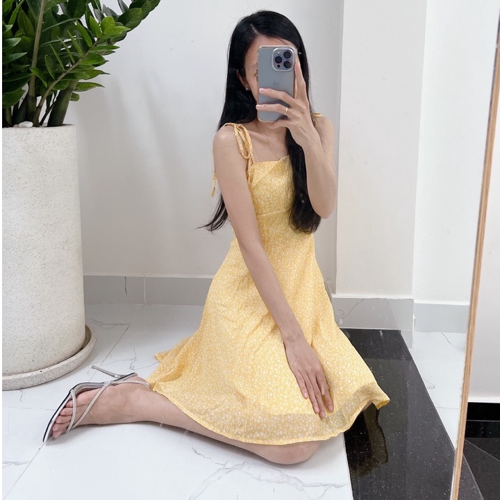 Đầm bi 2 dây cột nơ (Bi nhỏ y hình)