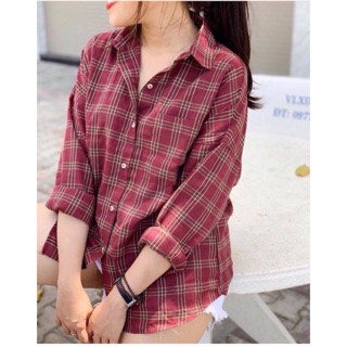 Áo sơ mi oversize caro đỏ