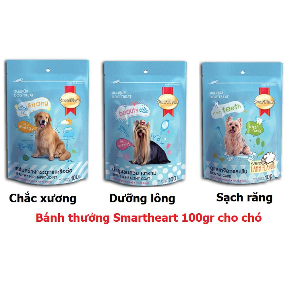 Bánh thưởng cho chó Smartheart 100gr (3 loại) Sạch răng- chắc xương-dưỡng lông
