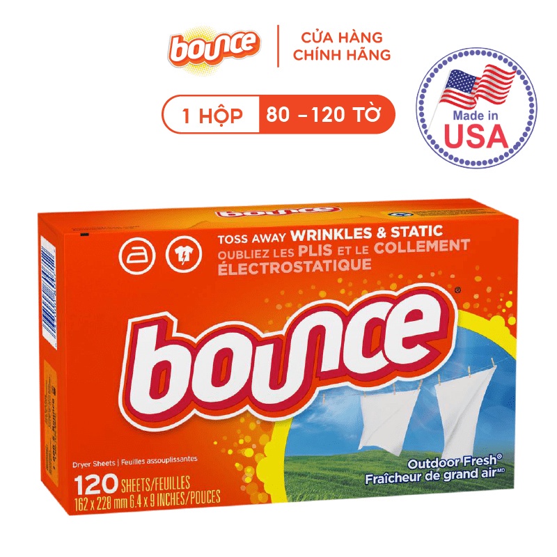 (Hàng nhập khẩu USA) Giấy sấy thơm quần áo Bounce Sheets Outdoor Fresh