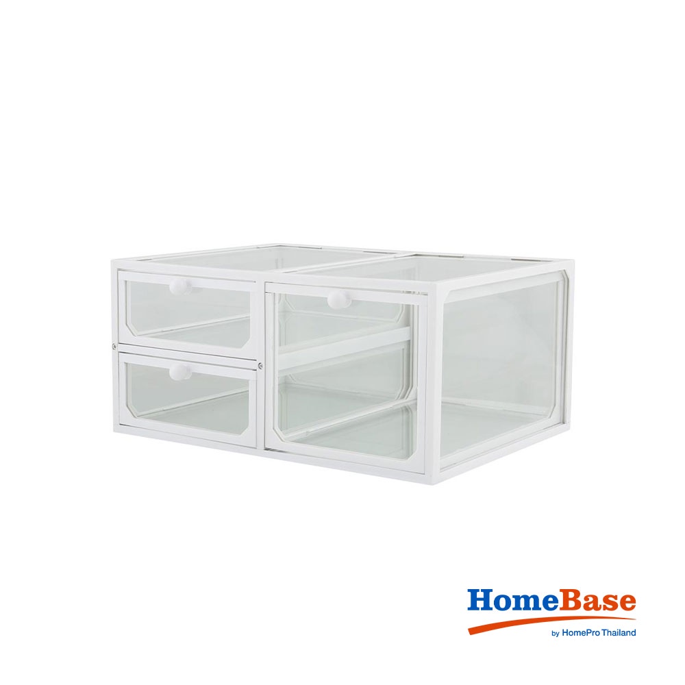 HomeBase STACKO Hộp đựng đồ trang điểm bằng thủy tinh Thái Lan W26.5xH12.5xD20cm màu trắng trong