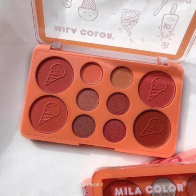 Bảng Phấn Mắt kèm theo má Hồng Tone cam Mila icecream gồm 10 ô tròn siêu xinh. | BigBuy360 - bigbuy360.vn