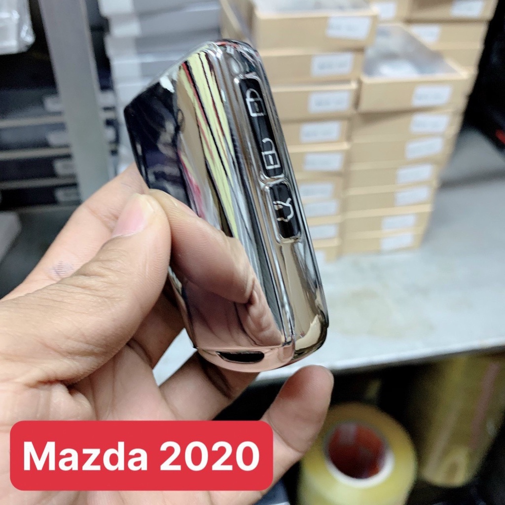 Ốp chìa khóa mạ crom Mazda 3 new 2020 - bản to nút viền - bao khóa tráng gương cao cấp tặng móc hợp kim cao cấp