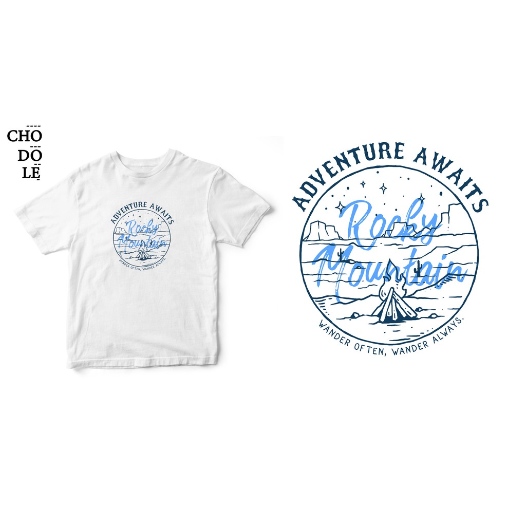 ÁO THUN UNISEX COTTON 100% IN HÌNH ADVENTURE AWAITS, WANDER OFTEN - WANDER ALWAYS