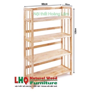 Kệ sách dài 80cm, 4 tầng gỗ cao su tự nhiên