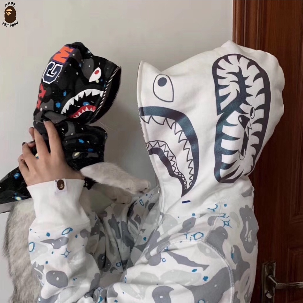 Áo Jacket Bape Shark Galaxy SS2022, Áo Hoodie Bape Cá mập fullzip 2 màu Đen, Trắng BapeVN