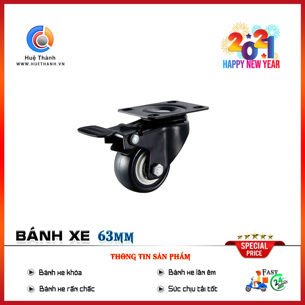 Bánh xe 63mm khóa, độ bền cao, giảm tiếng ồn, nhựa cứng cao cấp, đảm bảo chất lượng, nhiều mẫu mã, giao hàng uy tín
