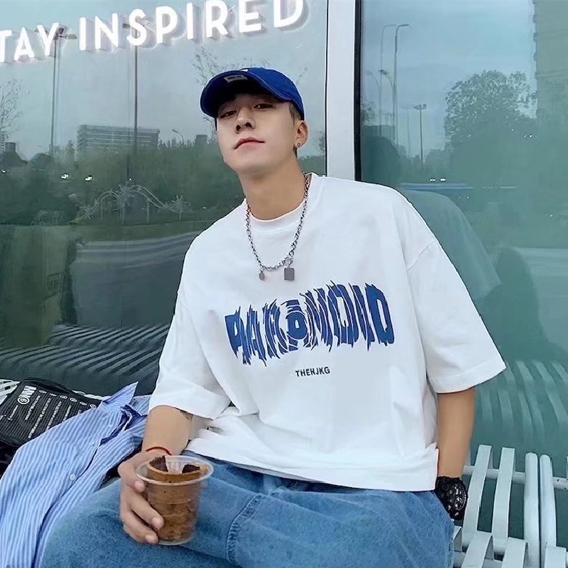 Áo Thun Tay Ngắn Dáng Rộng Cổ Tròn In Chữ Size M-8XL Phong Cách Nhật Bản Cho Nam