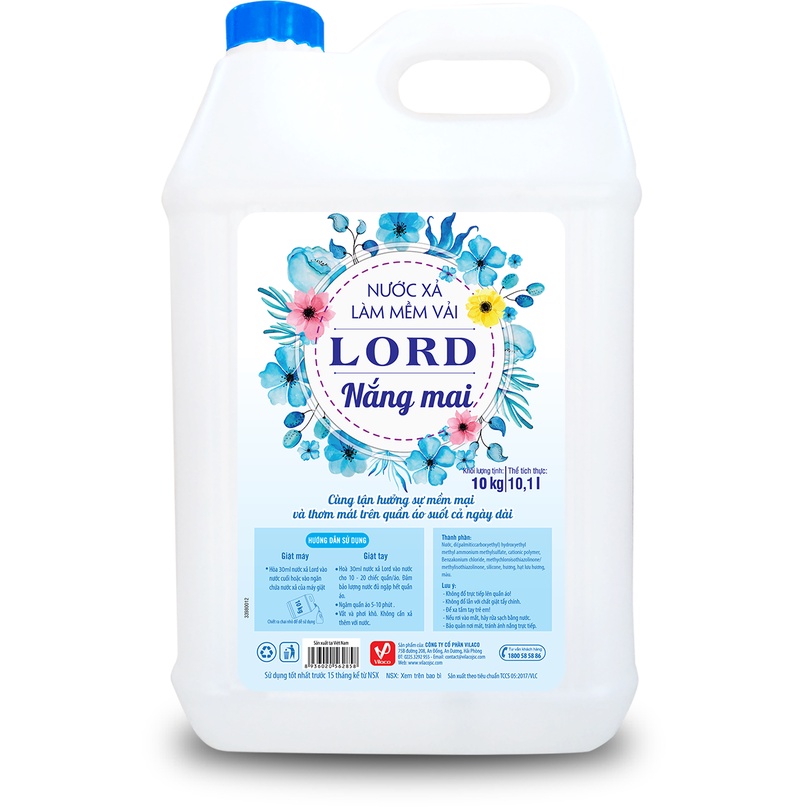 Nước xả làm mềm vải Lord 10kg hương Quyến rũ (tím), Ngọt ngào (hồng), Nắng mai (xanh)