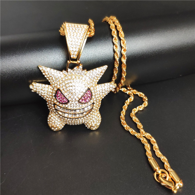 Vòng cổ Mặt Hình Gengar Hoạt Hình Đính Đá Zircon Phong Cách Hip Hop Cho Nam