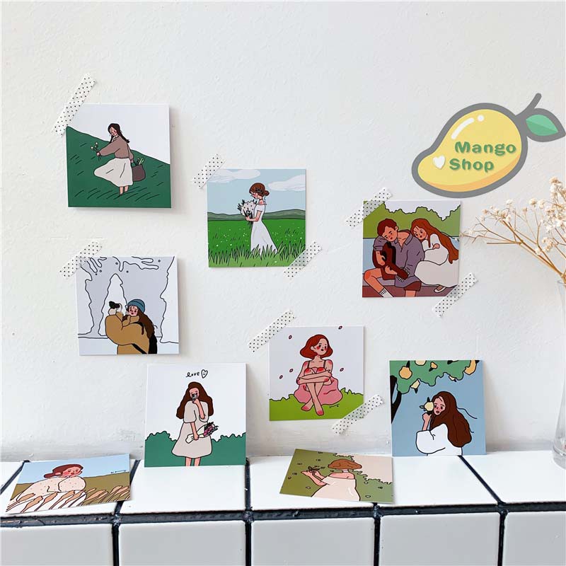 [2 MẶT] Set 9 poster Thẻ Giấy Trang Trí Họa Tiết Bé Gái Dễ Thương ( Sticker dán tường xinh xắn ) | BigBuy360 - bigbuy360.vn