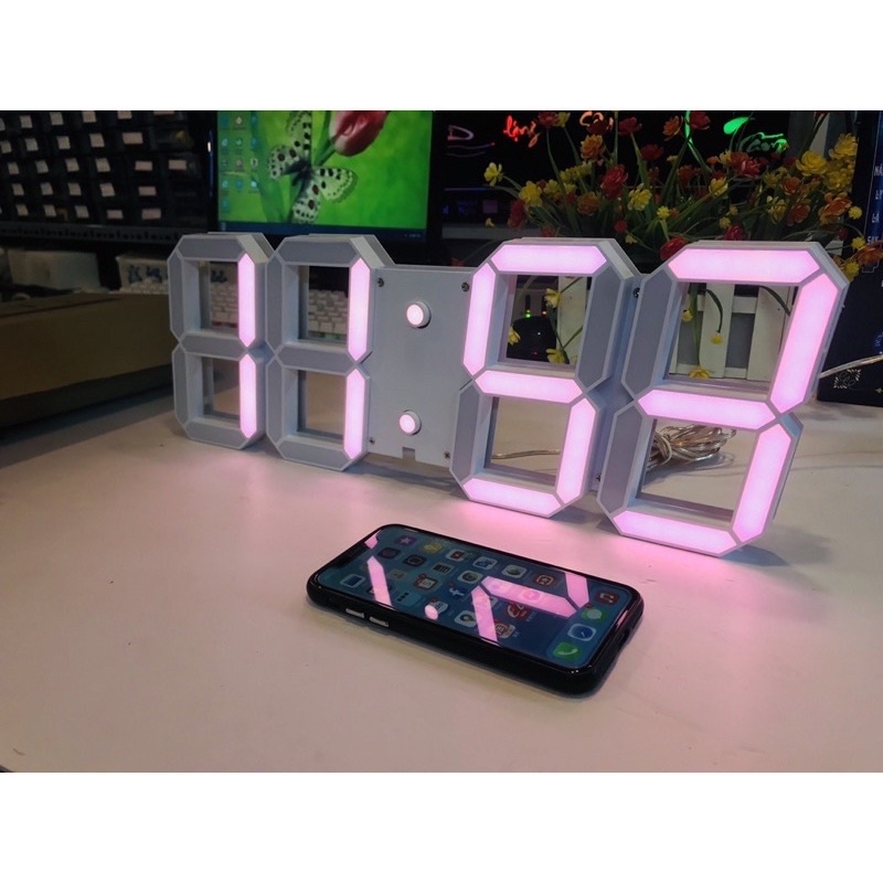 Đồng hồ led treo tường 3D cao cấp - Dùng APP Mobile - Đổi 3 màu