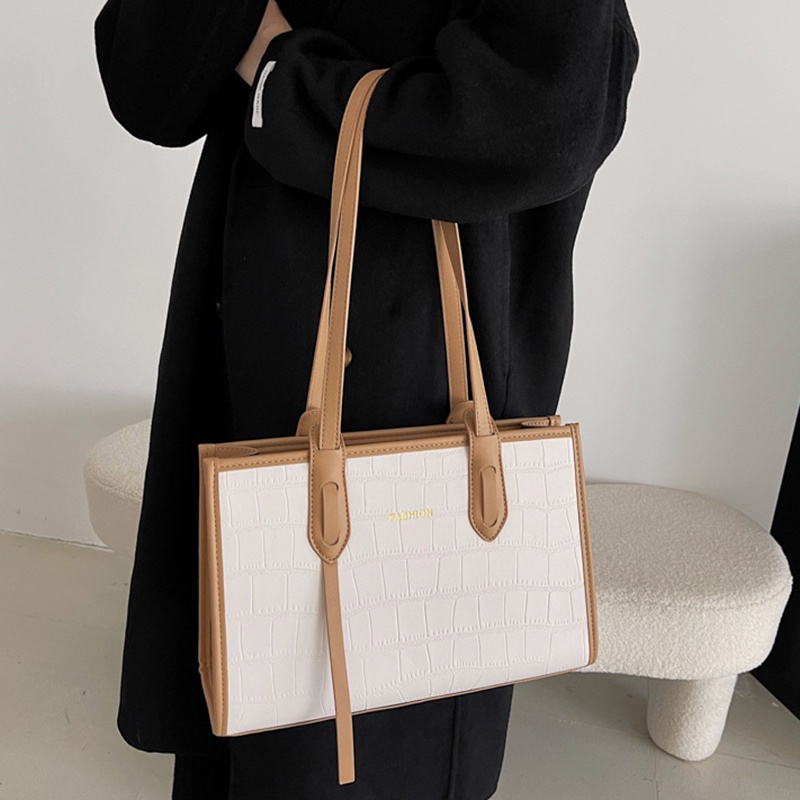 Túi xách IELGY họa tiết da cá sấu màu tương phản sức chứa lớn sành điệu