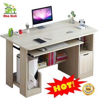 Bàn máy tính cây có ngăn - Bàn học bằng gỗ công nghiệp bền chắc chắn, KT : 100 x 72 x 37 cm ( Màu Xanh Lam, Màu Kem )