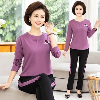 Set Đồ Thể Thao Hai Món Bằng Vải Nhung Màu Vàng Thời Trang Xuân Thu Hàng Mới 2023 Dành Cho Phụ Nữ Trung Niên