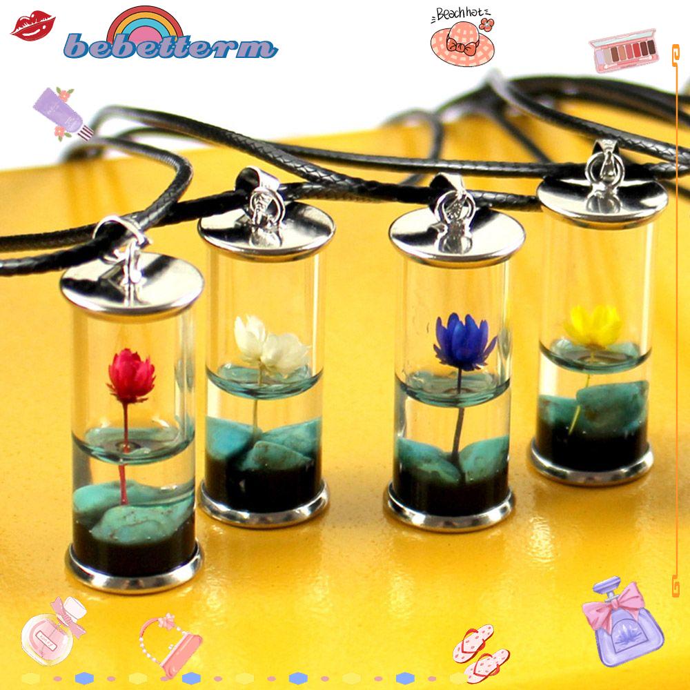 BEBETTFORM Vòng cổ dây da mặt thủy tinh trong suốt phát sáng hình lọ điều ước may mắn dùng làm quà tặng