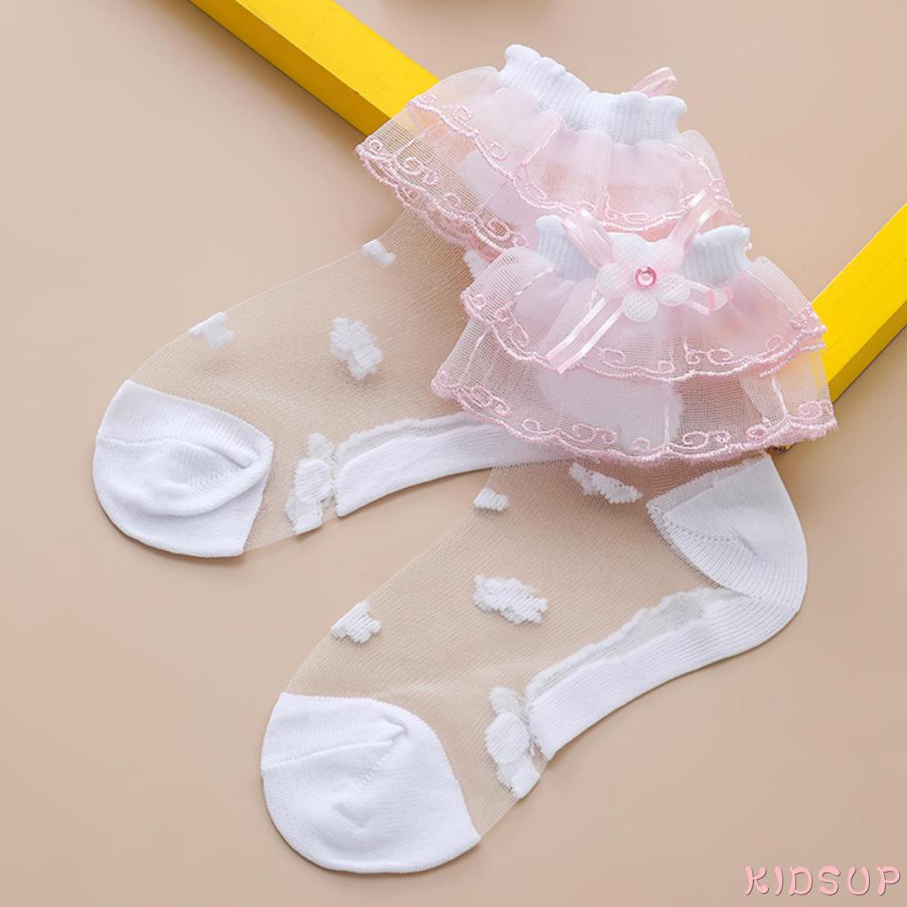 Kidsup 1-Vớ May Viền Ren Thêu Ren Xuyên Thấu Chống Trượt Trong Nhà/Ngoài Trời Cho Bé Gái