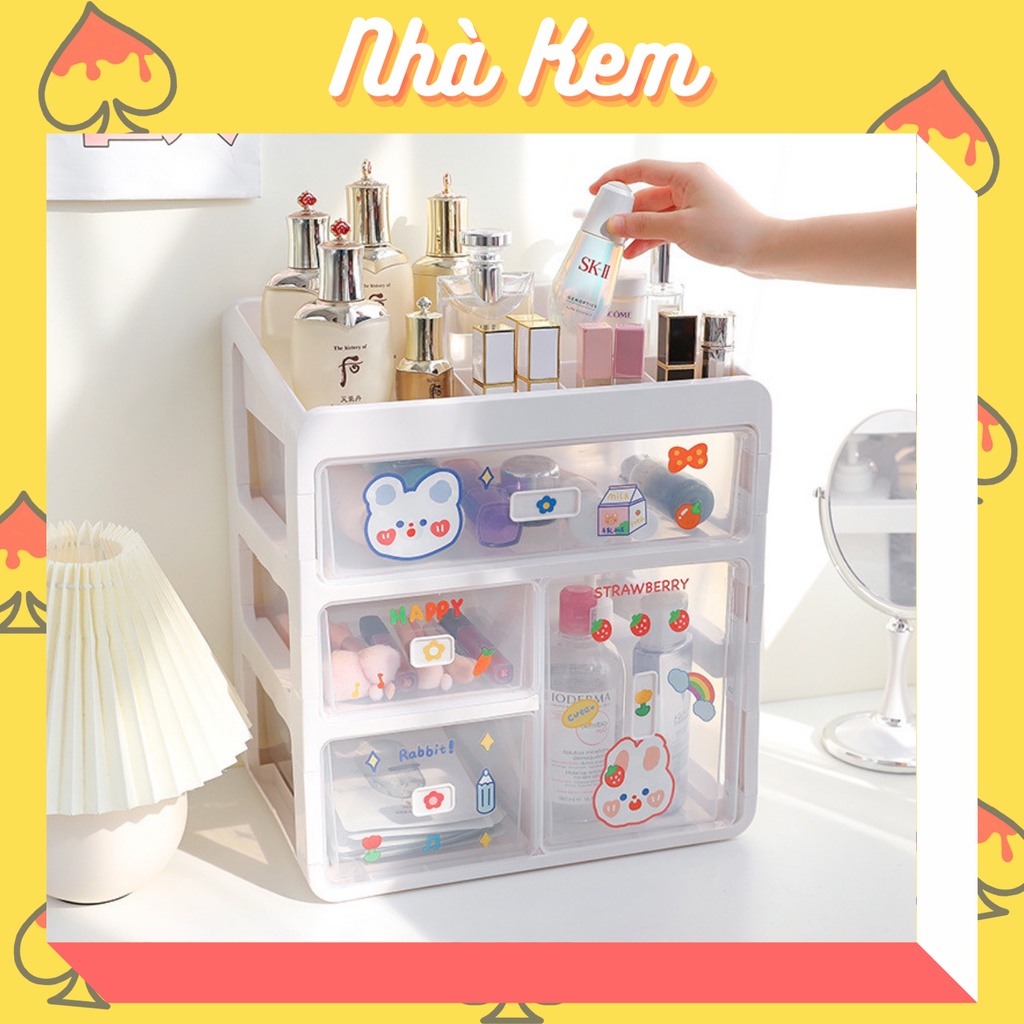 Hộp tủ nhựa nhiều ngăn kéo có khay đựng mỹ phẩm, văn phòng phẩm