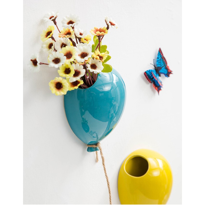 Bình hoa treo tường hình bong bóng bằng sứ cắm hoa phong cách hiện đại siêu dễ thương- 1 bộ 2 size lớn+ nhỏ-kèm đinh