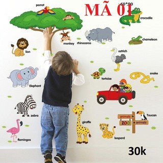 Decal Dán Tường Thú Tiếng Anh Cho Bé